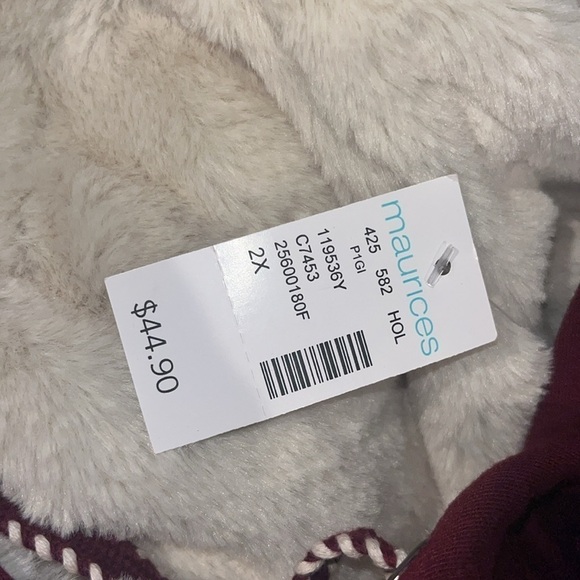 NWT Maurices Solid Berry Faux Fur Lined Hood Pullover Hoodie 2X - Picture 6 of 6